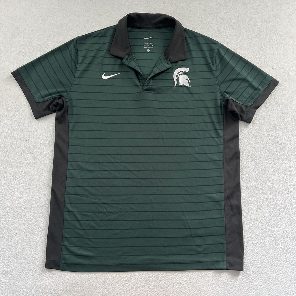 Nike Michigan State Spartans Men Dri-Fit Green Striped Black Golf Polo Shirt M